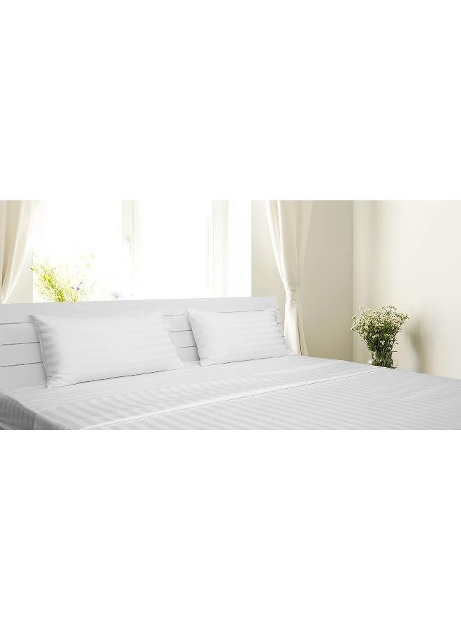 Hotel Linen Klub King Duvet Cover Set - 3 Pieces, Luxurious 100% Cotton Sateen with 250 Thread Count, Elegant 1-Inch Stripe Design, Size: 245 x 265 cm + 2 Pillowcases (50 x 75 cm), Classic White