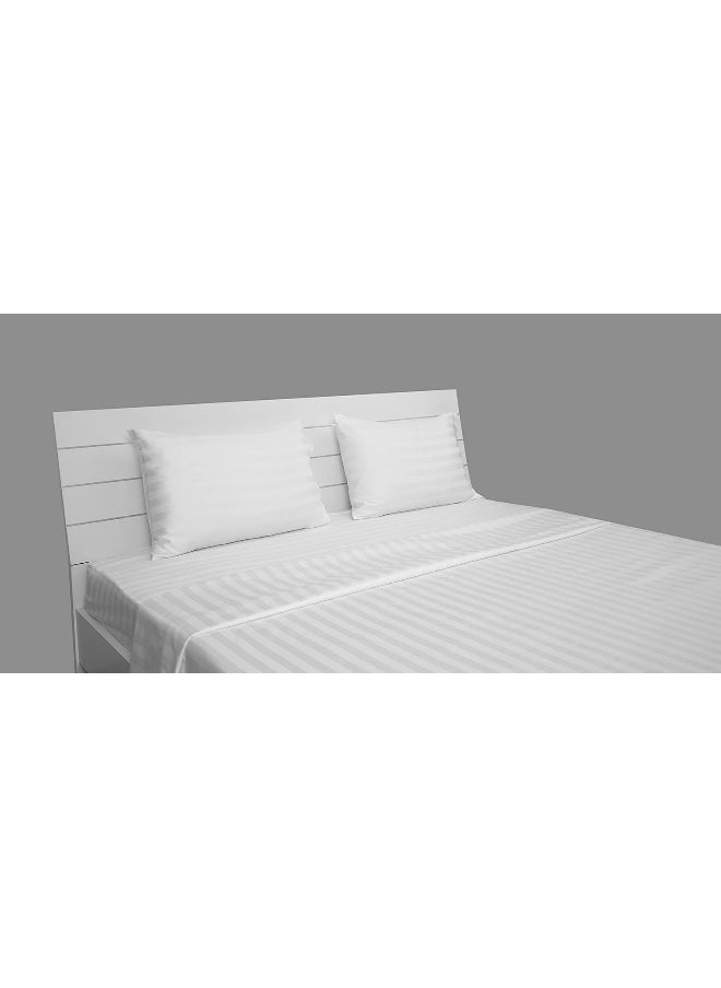 Hotel Linen Klub King Duvet Cover Set - 3 Pieces, Luxurious 100% Cotton Sateen with 250 Thread Count, Elegant 1-Inch Stripe Design, Size: 245 x 265 cm + 2 Pillowcases (50 x 75 cm), Classic White