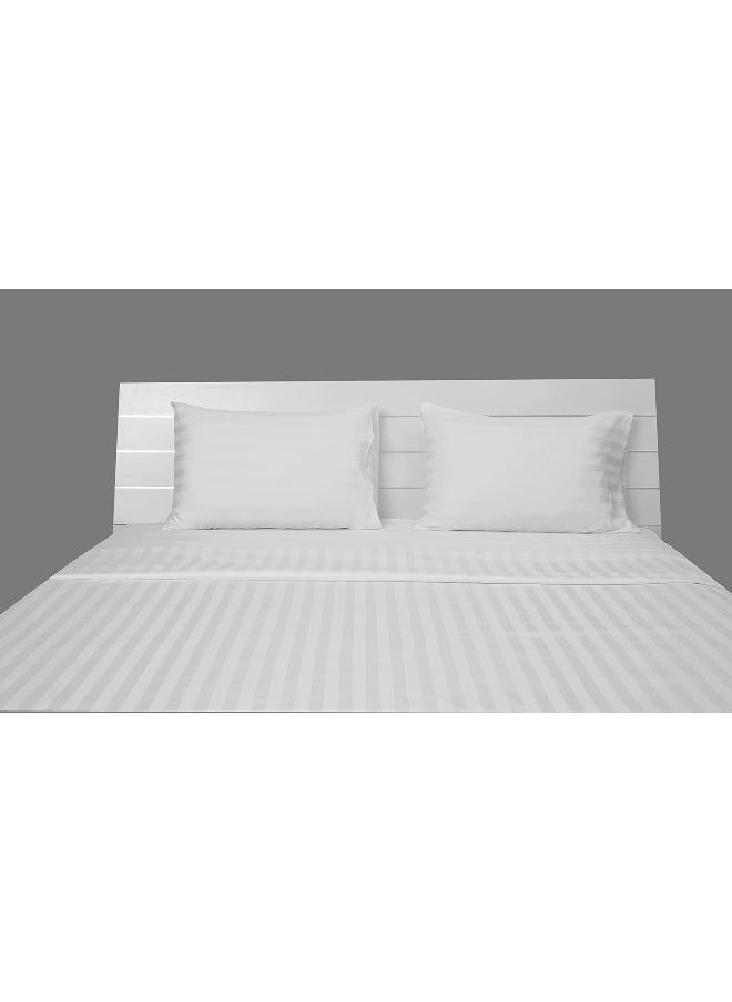 Hotel Linen Klub King Duvet Cover Set - 3 Pieces, Luxurious 100% Cotton Sateen with 250 Thread Count, Elegant 1-Inch Stripe Design, Size: 245 x 265 cm + 2 Pillowcases (50 x 75 cm), Classic White