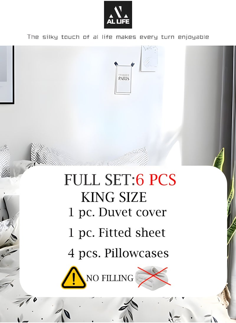 AI LIFE Super King Size Bed Sheet Set - 6-Piece Bedding Set Includes Duvet Cover, Fitted Sheet, and 4 Pillowcases - Soft, Durable, and Breathable Luxury for All Seasons in Elegant Set 220x240cm