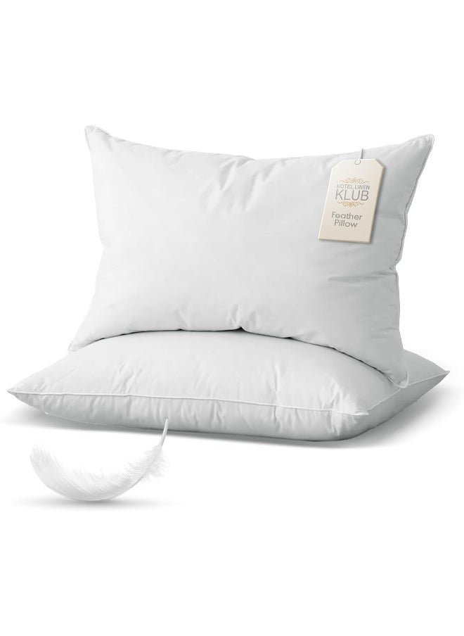 Hotel Linen Klub 2-Piece Duck Down Feather Pillow – 1100g Natural Duck Down Feather Fill for Optimal Comfort, Superior Support, and Breathability - Luxury Hotel Quality Bed Pillow, Size: 50 x 70 cm