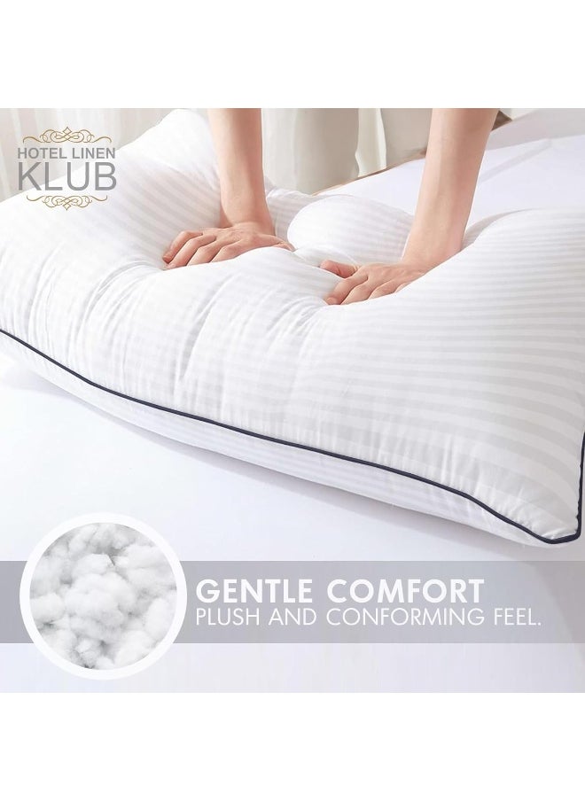 Hotel Linen Klub Pack of 2 Soft Microfiber Pillows (85 GSM) with 1 cm Stripe and Single Piping, White (50 x 90 cm), 2400 grams/pack, King