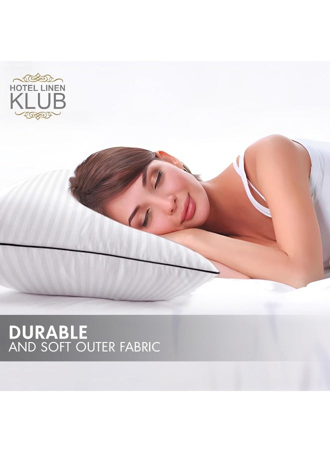 Hotel Linen Klub Pack of 2 Soft Microfiber Pillows (85 GSM) with 1 cm Stripe and Single Piping, White (50 x 90 cm), 2400 grams/pack, King