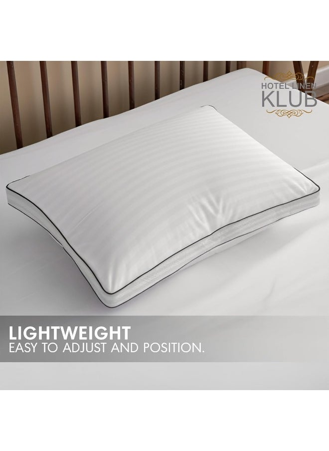 Hotel Linen Klub Microfiber 85 GSM 1 cm Stripe Pillow | King Size (50 x 90 cm) with Double Piping | 1600 Grams Soft Fiber Filling for Ultimate Comfort | Elegant White Design