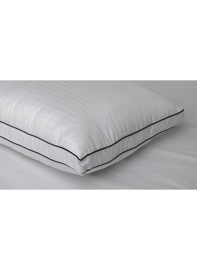 Hotel Linen Klub Microfiber 85 GSM 1 cm Stripe Pillow | King Size (50 x 90 cm) with Double Piping | 1600 Grams Soft Fiber Filling for Ultimate Comfort | Elegant White Design