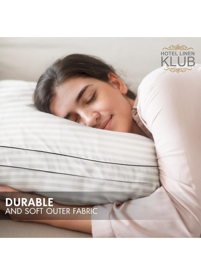 Hotel Linen Klub Microfiber 85 GSM 1 cm Stripe Pillow | King Size (50 x 90 cm) with Double Piping | 1600 Grams Soft Fiber Filling for Ultimate Comfort | Elegant White Design