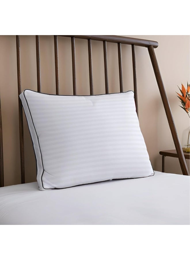 Hotel Linen Klub Microfiber 85 GSM 1 cm Stripe Pillow | King Size (50 x 90 cm) with Double Piping | 1600 Grams Soft Fiber Filling for Ultimate Comfort | Elegant White Design
