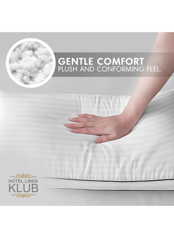 Hotel Linen Klub Microfiber 85 GSM 1 cm Stripe Pillow | King Size (50 x 90 cm) with Double Piping | 1600 Grams Soft Fiber Filling for Ultimate Comfort | Elegant White Design