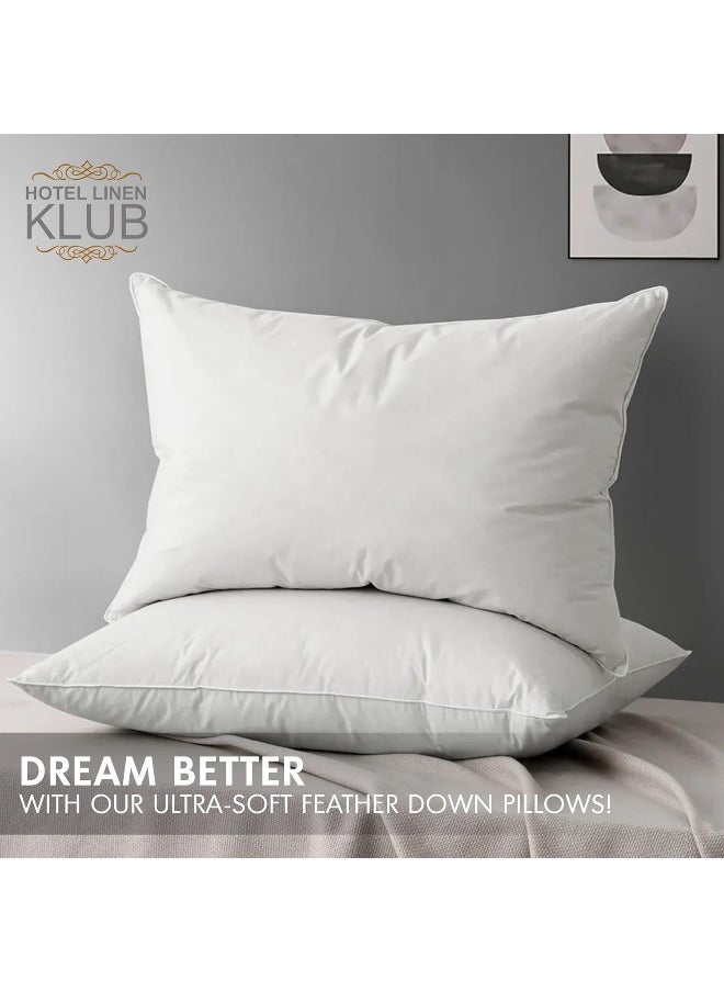 Hotel Linen Klub Duck Down Feather Pillow – 1000g Natural Duck Down Feather Fill for Optimal Comfort, Superior Support, and Breathability - Luxury Hotel Quality Bed Pillow, Size: 50 x 65 cm