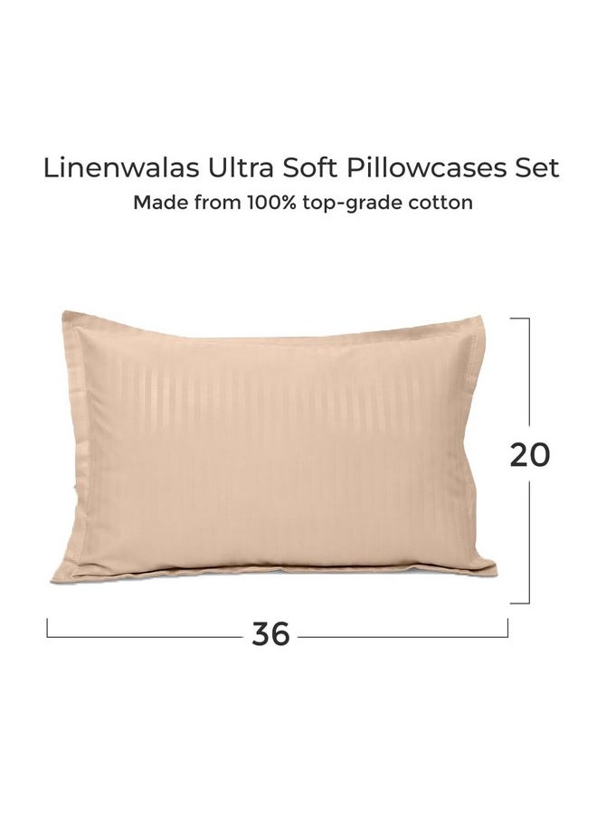 Linenwalas 100% Cotton Satin Stripes King Size Pillow Cover Set of 2, Pillow Covers with Envelope Closure, 2 Piece Pillowcase in King Size(20