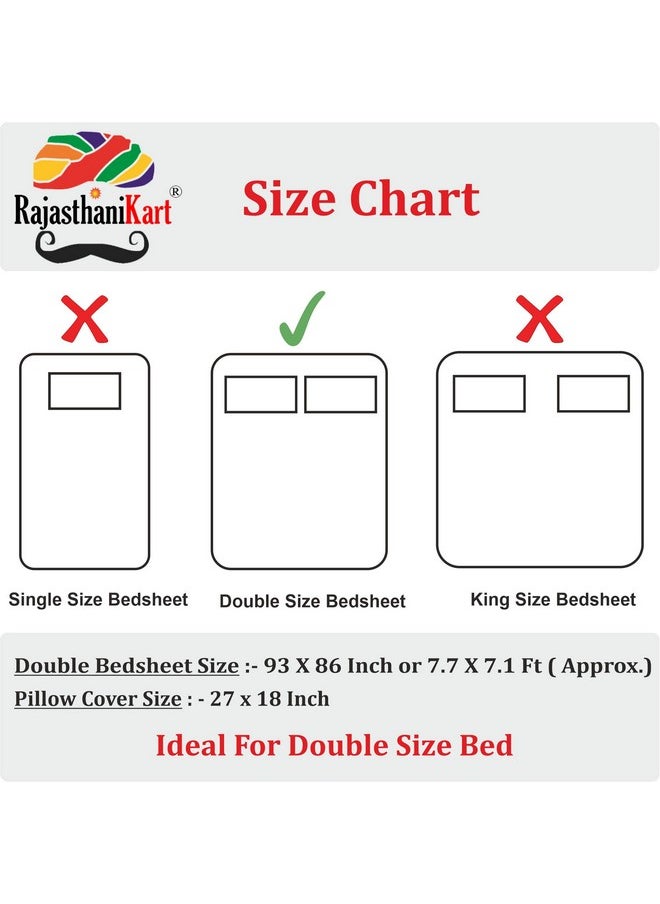 RajasthaniKart® Pure 100% Cotton Double Bed Sheet with 2 Pillow Covers (Bedsheet for Double Bed Cotton, Yellow, Bhandej)