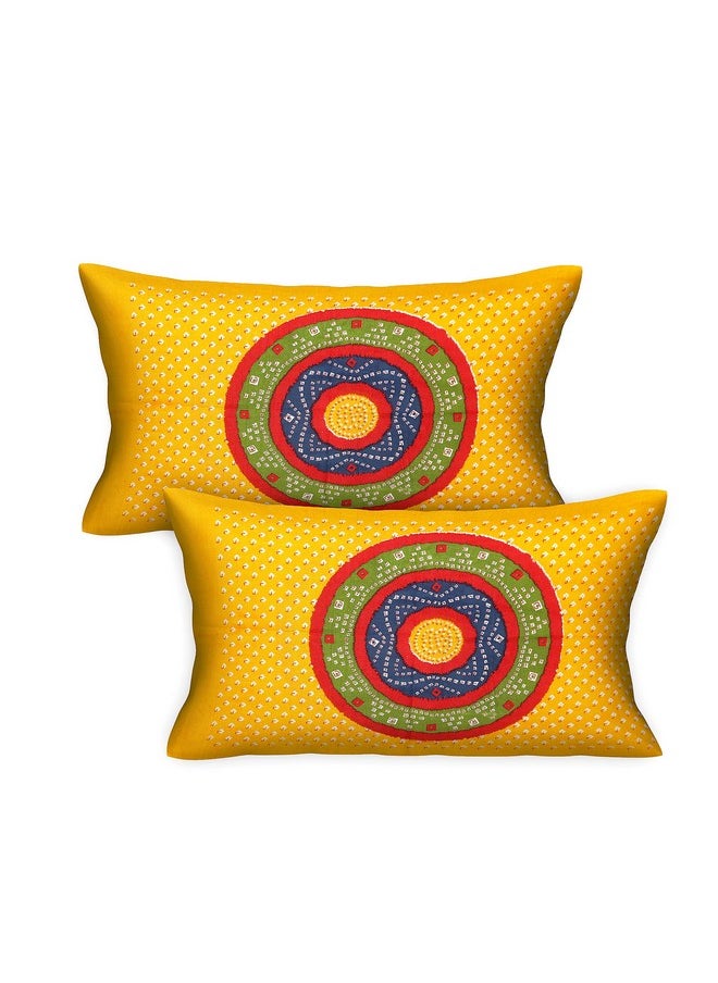 RajasthaniKart® Pure 100% Cotton Double Bed Sheet with 2 Pillow Covers (Bedsheet for Double Bed Cotton, Yellow, Bhandej)