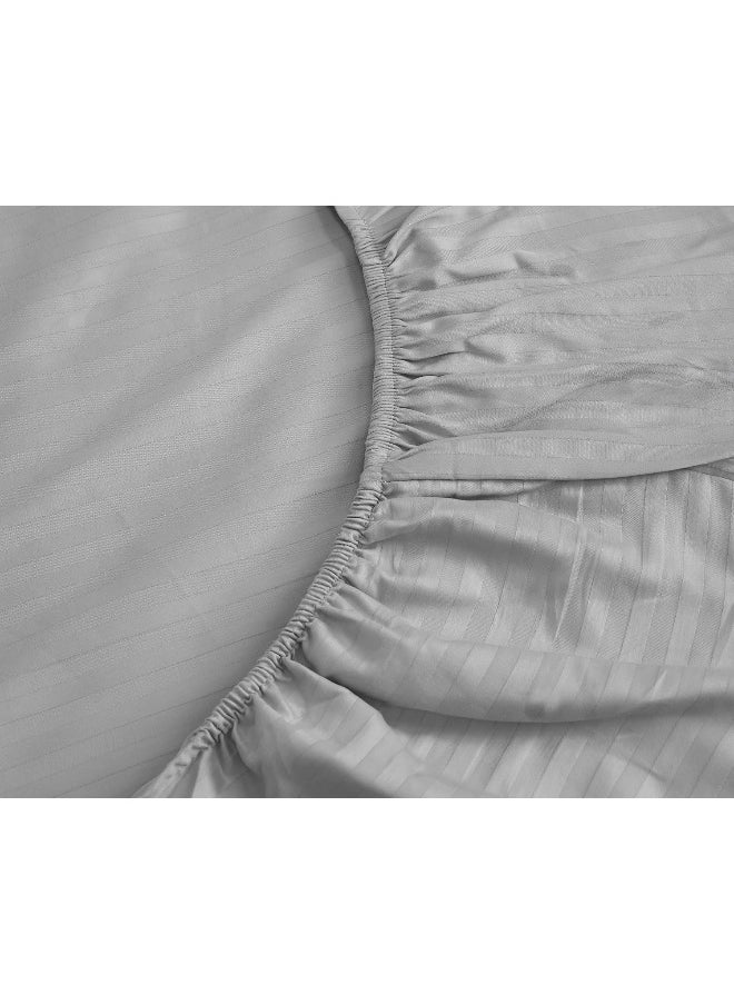 Hotel Linen Klub King Fitted Sheet - 1 Piece, Luxurious 100% Cotton Sateen with 250 Thread Count, Classic Stripe Design with Deep Pocket and Elastic Edges, Size: 200 x 200 + 30 cm, Silver