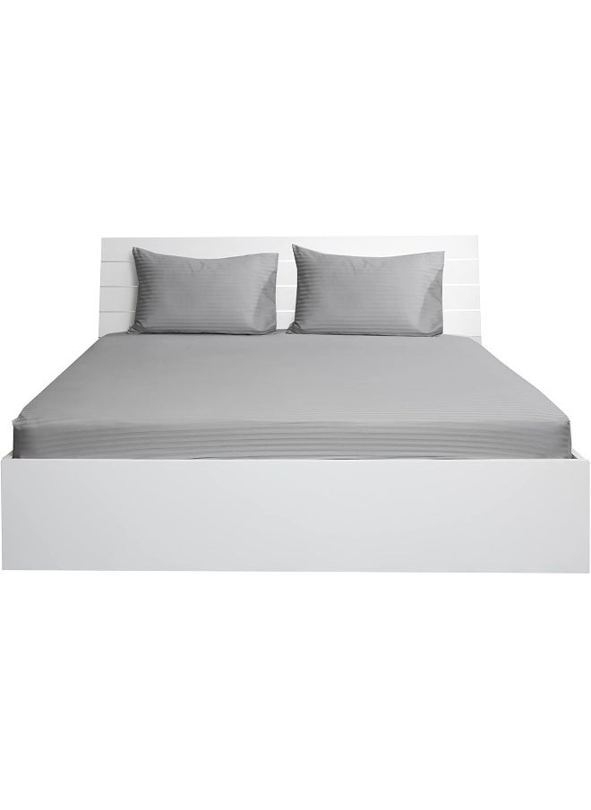 Hotel Linen Klub King Fitted Sheet - 1 Piece, Luxurious 100% Cotton Sateen with 250 Thread Count, Classic Stripe Design with Deep Pocket and Elastic Edges, Size: 200 x 200 + 30 cm, Silver