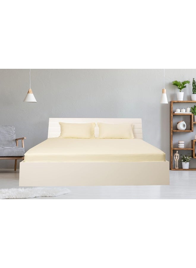 Hotel Linen Klub Queen Fitted Sheet - 1 Piece, Luxurious 100% Cotton Sateen with 250 Thread Count, Featuring Classic Stripe Design with Deep Pocket and Elastic Edges, Size: 180 x 200 + 30 cm, Cream