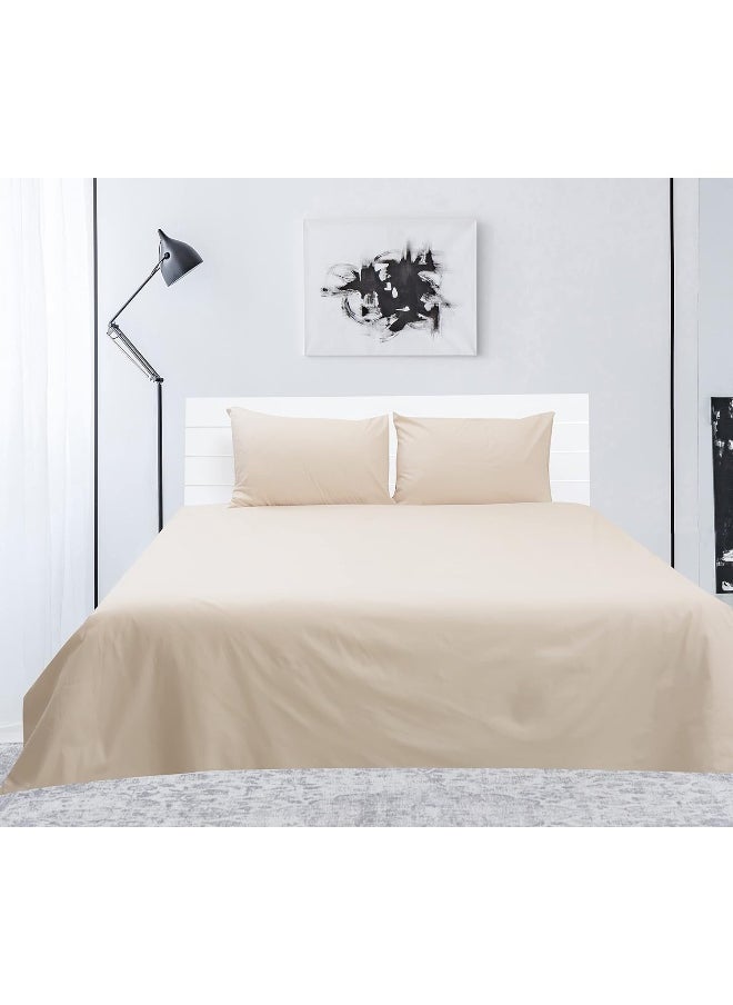 Hotel Linen Klub Double Flat Sheet 3-Piece Set - 180 Thread Count 100% Cotton Percale, Flat Sheet (220 x 240 cm) and 2-Piece Pillowcases (50 x 75 cm), Ultra-Soft and Durable Bedding, Stone