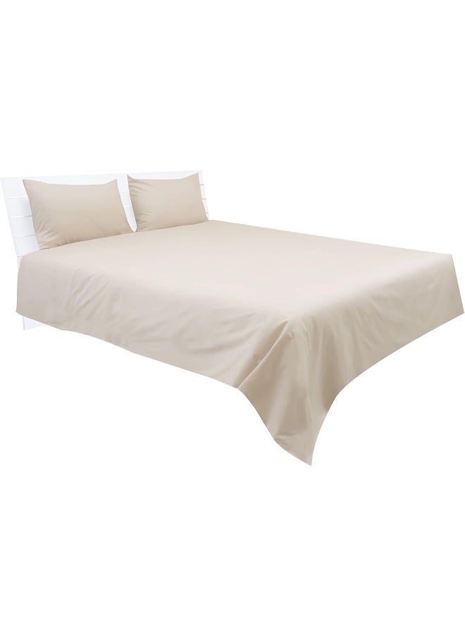 Hotel Linen Klub Double Flat Sheet 3-Piece Set - 180 Thread Count 100% Cotton Percale, Flat Sheet (220 x 240 cm) and 2-Piece Pillowcases (50 x 75 cm), Ultra-Soft and Durable Bedding, Stone