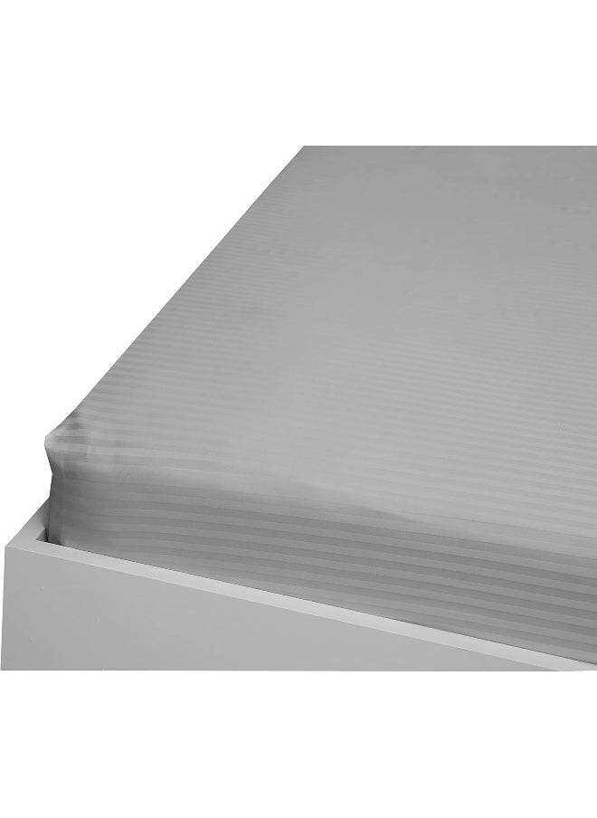 Hotel Linen Klub Twin Fitted Sheet - 1 Piece, Luxurious 100% Cotton Sateen with 250 Thread Count, Featuring Classic Stripe Design with Deep Pocket and Elastic Edges, Size: 100 x 200 + 30 cm, Silver