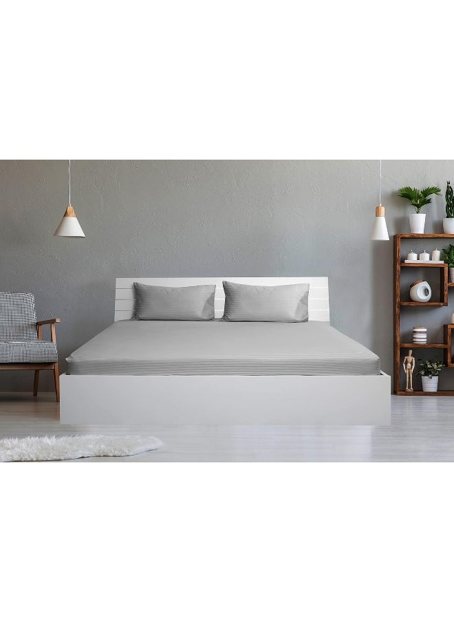Hotel Linen Klub Twin Fitted Sheet - 1 Piece, Luxurious 100% Cotton Sateen with 250 Thread Count, Featuring Classic Stripe Design with Deep Pocket and Elastic Edges, Size: 100 x 200 + 30 cm, Silver