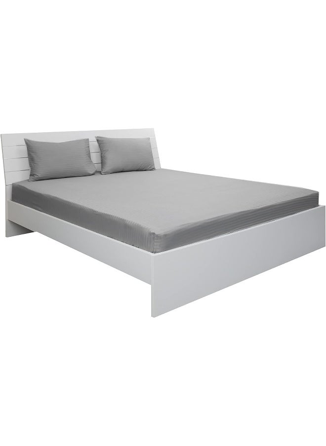 Hotel Linen Klub Twin Fitted Sheet - 1 Piece, Luxurious 100% Cotton Sateen with 250 Thread Count, Featuring Classic Stripe Design with Deep Pocket and Elastic Edges, Size: 100 x 200 + 30 cm, Silver