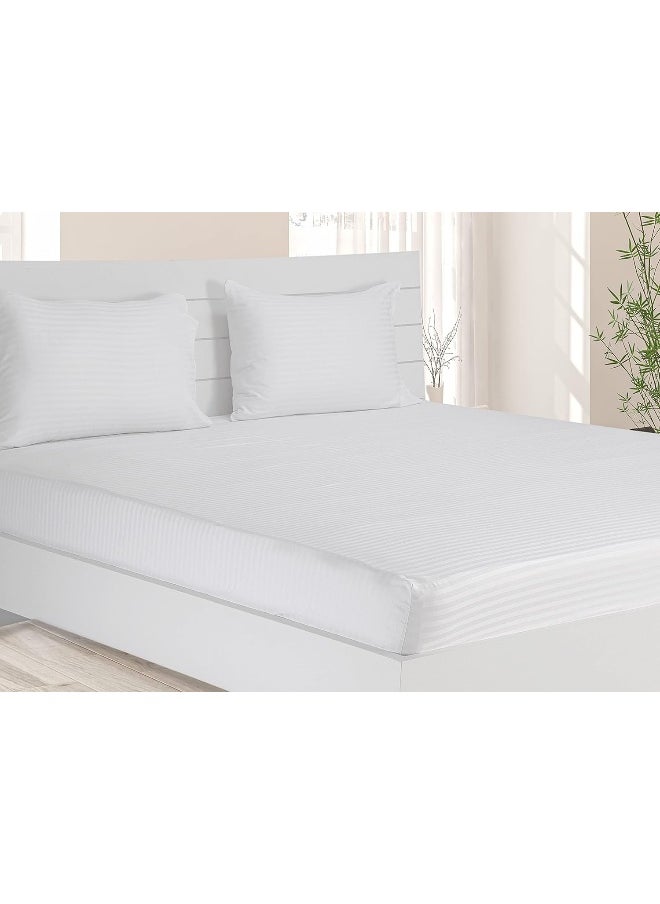 Hotel Linen Klub Twin Fitted Sheet - 1 Piece, Luxurious 100% Cotton Sateen with 250 Thread Count, Featuring Classic Stripe Design with Deep Pocket and Elastic Edges, Size: 100 x 200 + 30 cm, White
