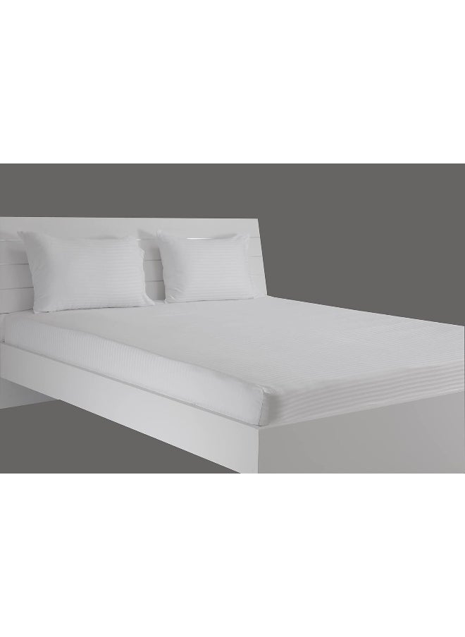 Hotel Linen Klub Twin Fitted Sheet - 1 Piece, Luxurious 100% Cotton Sateen with 250 Thread Count, Featuring Classic Stripe Design with Deep Pocket and Elastic Edges, Size: 100 x 200 + 30 cm, White