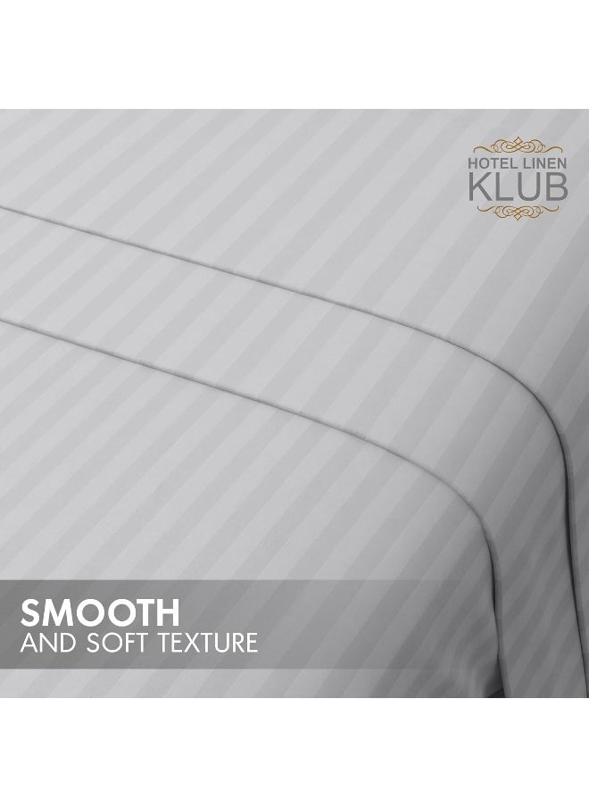 Hotel Linen Klub Striped Microfiber Fitted Sheet Set - Super King (200 x 200 cm) + 2 Pillowcases (50 x 75 cm), Premium Durable Quality and Deep Pocket for a Perfect Fit, Light Grey