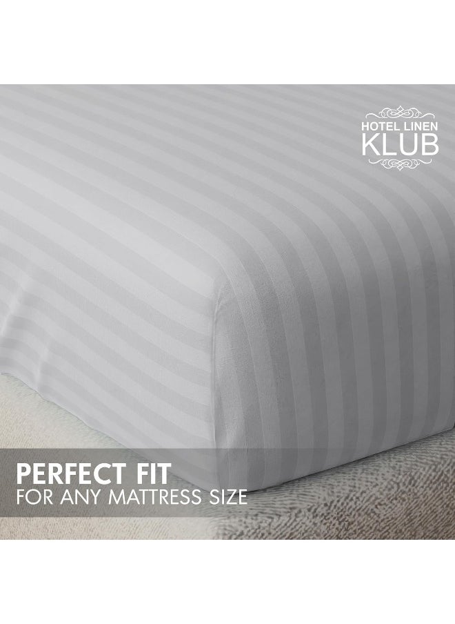 Hotel Linen Klub Striped Microfiber Fitted Sheet Set - Super King (200 x 200 cm) + 2 Pillowcases (50 x 75 cm), Premium Durable Quality and Deep Pocket for a Perfect Fit, Light Grey