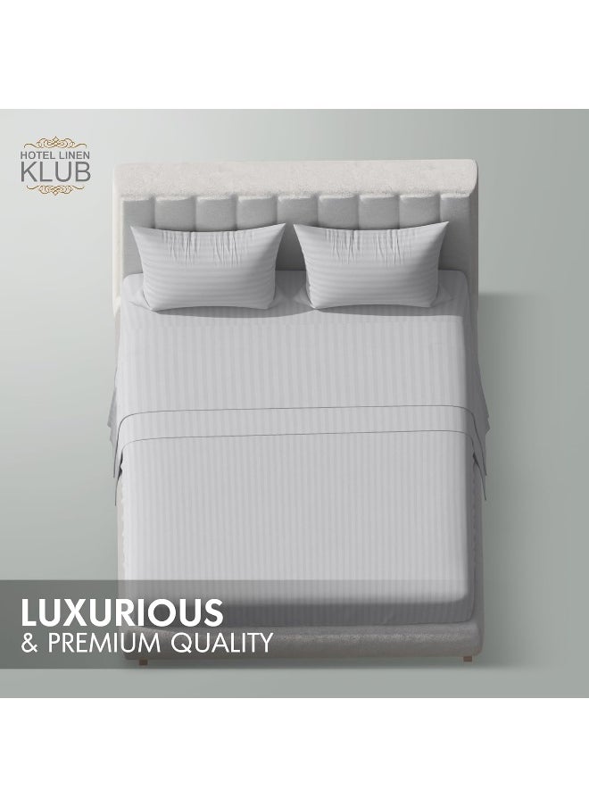 Hotel Linen Klub Striped Microfiber Fitted Sheet Set - Super King (200 x 200 cm) + 2 Pillowcases (50 x 75 cm), Premium Durable Quality and Deep Pocket for a Perfect Fit, Light Grey