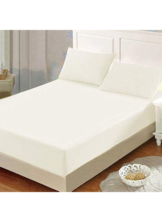 Hotel Linen Klub Double Fitted Sheet - 1 Piece, 100% Cotton, 250 Thread Count for Ultimate Softness and Comfort, Cool and Breathable Fabric, Size: 150 x 200 cm, Deep Pocket with Elastic Edges, Cream