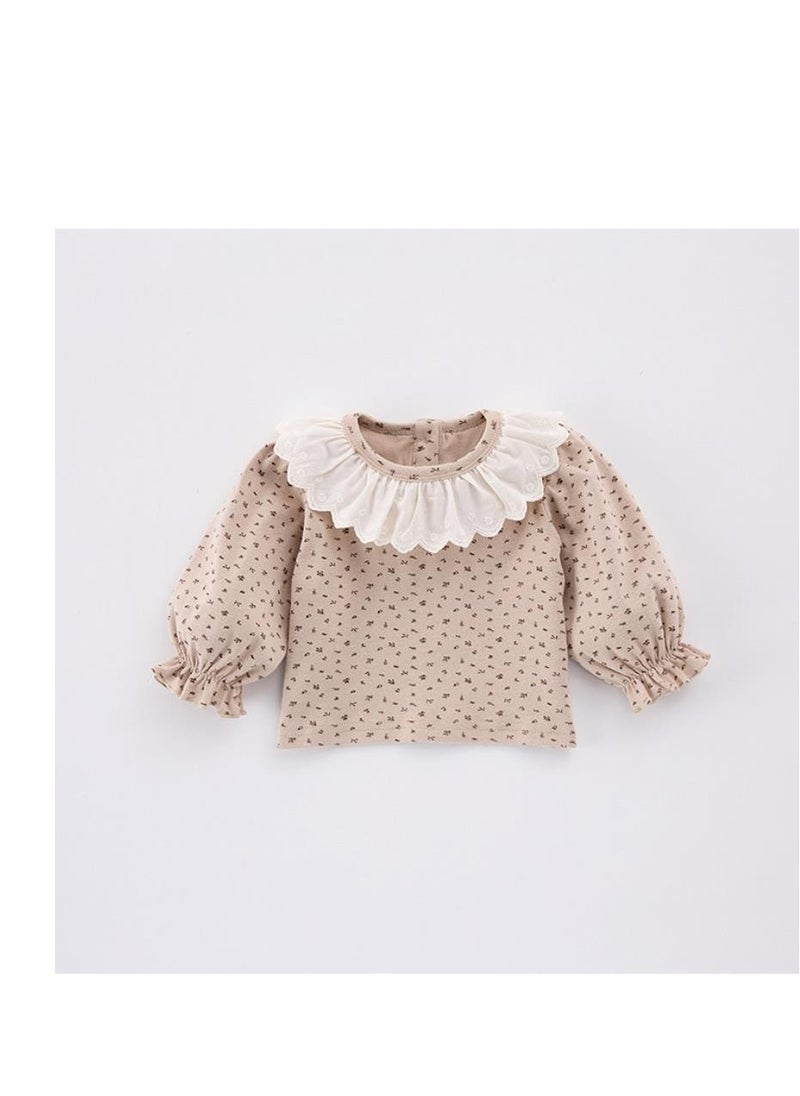 Baby Retro Floral Collar Base Shirt Top+Overalls Bag Fart Pants