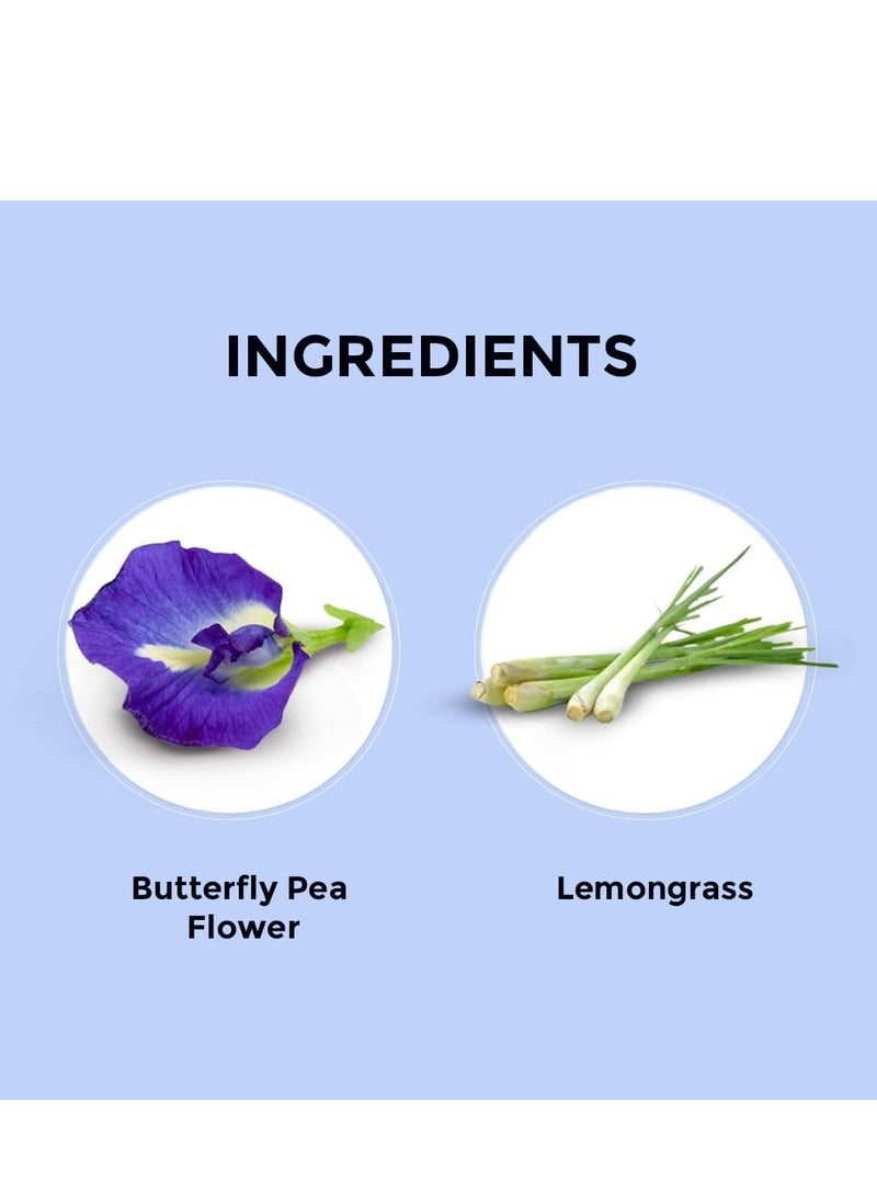 BLUE TEA - Butterfly Pea Flower Lemongrass Tea - 25gm - 25 Cups | GOOD FOR HAIR & SKIN | Caffeine Free - Flower Based - Herbal Tea - Non GMO | Featured In Shark Tank | Reusable Pet Jar