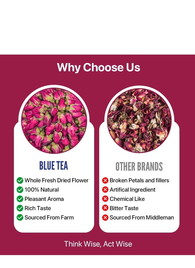 BLUE TEA - Rose Buds Tea - 30gm - 30 Cups | RICH VITAMIN-C | Beautiful Hair & Skin - Caffeine Free - 100% Natural - Flower Based - Herbal Tea - Non-GMO | Featured In Shark Tank | Pet Jar Pack