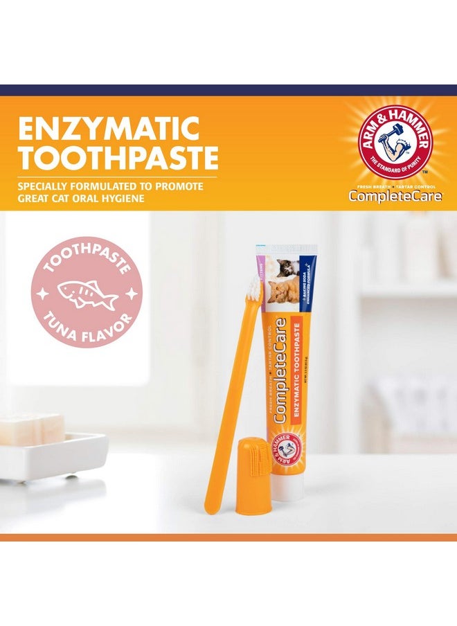 Arm & Hammer for Pets Complete Care Cat & Kitten Dental Kit | Includes 2.5 oz Tuna Flavor Enzymatic Cat Toothpaste, Cat Toothbrush, and Rubber Finger Brush for Cats