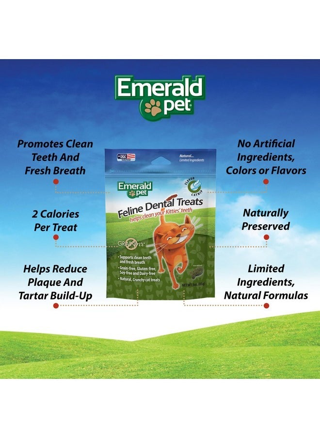 Feline Dental Treats - Tasty and Crunchy Cat Dental Treats Grain Free - Natural Dental Treats to Clean Cat Teeth, Freshen Cat Breath, and Reduce Plaque and Tartar Buildup - Catnip Treats, 3 oz