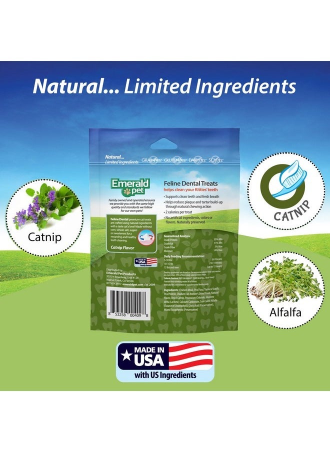 Feline Dental Treats - Tasty and Crunchy Cat Dental Treats Grain Free - Natural Dental Treats to Clean Cat Teeth, Freshen Cat Breath, and Reduce Plaque and Tartar Buildup - Catnip Treats, 3 oz