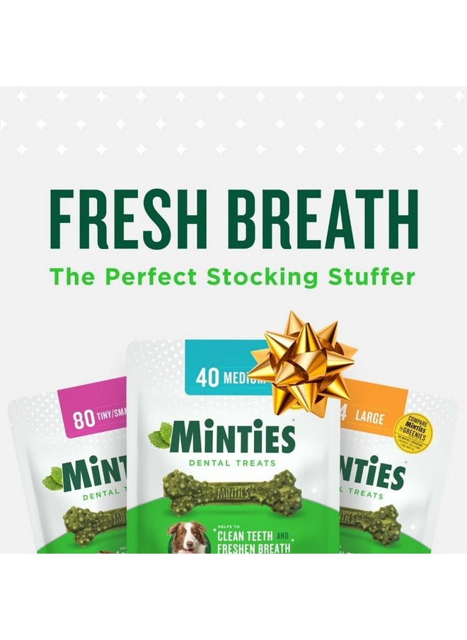 Minties Dental Chews for Dogs, 60 Count, Vet-Recommended Mint-Flavored Dental Treats for Medium Dogs 25-50 lbs, Dental Bones Clean Teeth, Fight Bad Breath, and Removes Plaque and Tartar