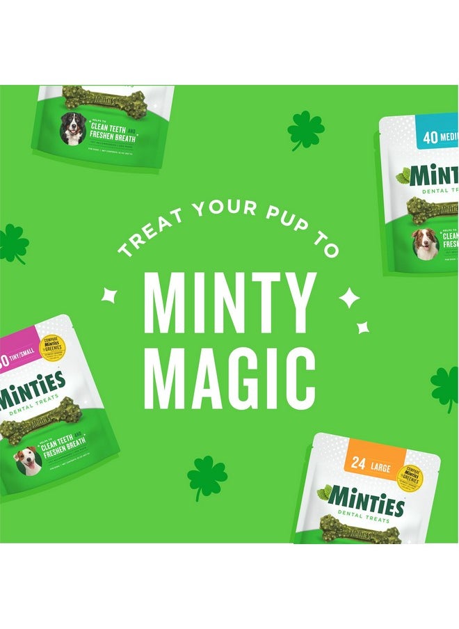 Minties Dental Chews for Dogs, 40 Count, Vet-Recommended Mint-Flavored Dental Treats for Tiny/Small Dogs 5-24 lbs, Dental Bones Clean Teeth, Fight Bad Breath, and Removes Plaque and Tartar