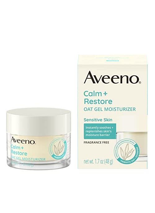Aveeno Calm + Restore Oat Gel Facial Moisturizer for Sensitive Skin, Fast-Absorbing, Soothing Lightweight Gel Cream with Prebiotic Oat & Feverfew, Fragrance-Free & Hypoallergenic, 1.7 oz