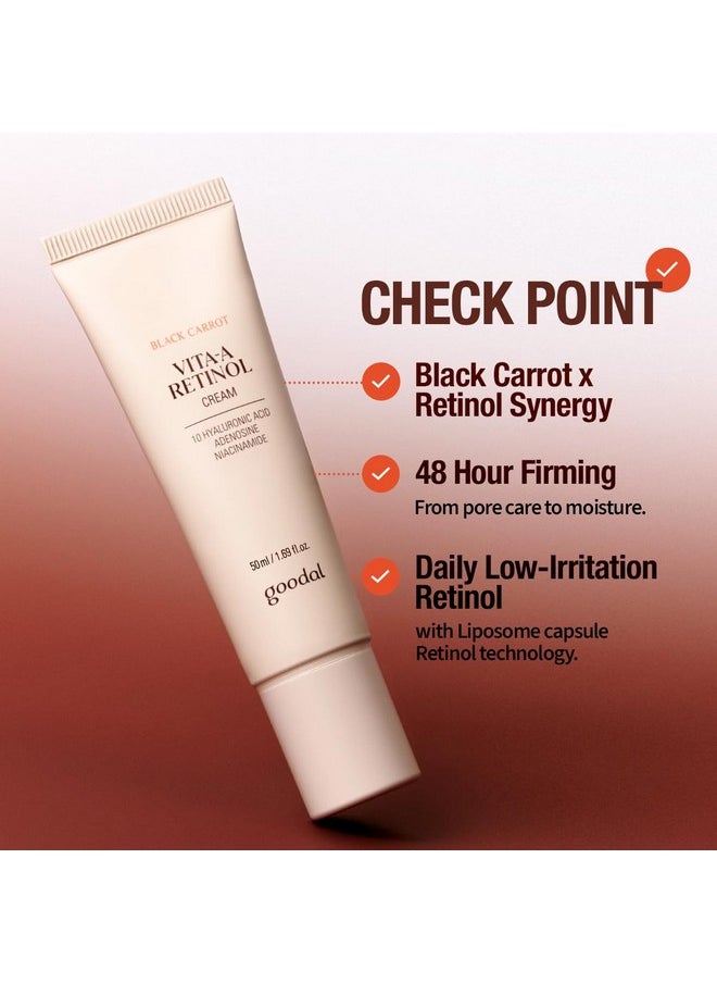 GOODAL Black Carrot VITA-A Retinol Cream 50ml, Korean Skin Care Moisturizer, 48-hour Lasting Hydration