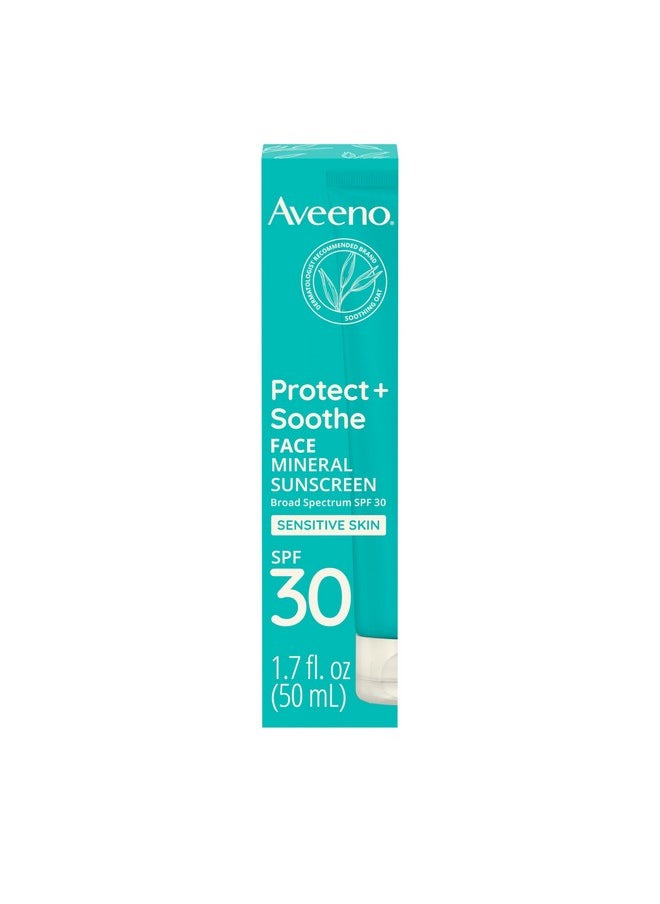 Aveeno Protect + Soothe Face Mineral Sunscreen with Broad Spectrum SPF 30 for Sensitive Skin, Lightweight & Non-Greasy Face Sunscreen, Water-Resistant UVA/UVB Protection, 1.7 fl. oz