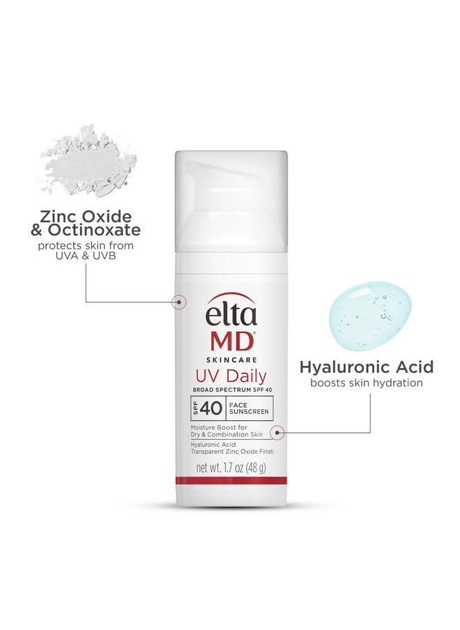 EltaMD UV Daily SPF 40 Face Sunscreen Moisturizer with Zinc Oxide, Daily Face Moisturizer with SPF, Sunscreen, 1.7 oz Pump (Pack of 2)