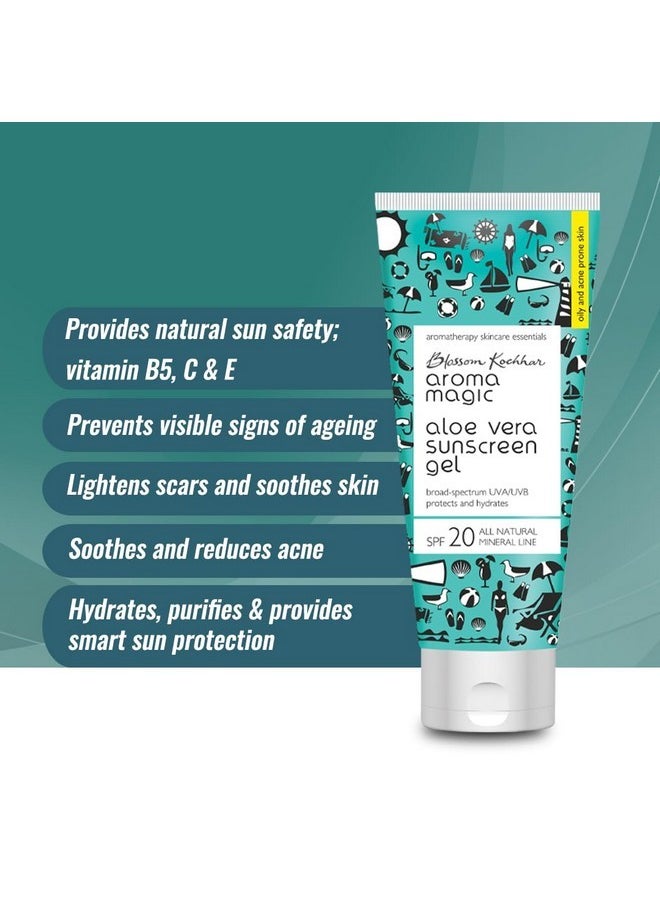 Aroma Magic Aloe Vera SPF 20 Sunscreen Body Gel | 3.38 Fl Oz (100ml) | with Broad Spectrum UVA/UVB Protection | Natural Face Sunblock for Men & Women