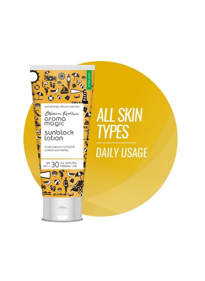 Aroma Magic Sunblock Sunscreen Lotion with SPF 30 | Broad Spectrum UVA/UVB Protection | Non-Nano Zinc Oxide Mineral Sunblock | 3.38 Fl Oz/100ml