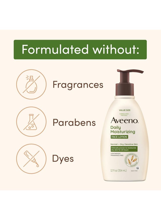 Aveeno Daily Moisturizing Face Lotion with Soothing Prebiotic Oat, Gentle Lotion Nourishes Normal to Dry Skin With Moisture, Facial Lotion for Sensitive Skin, Fragrance-Free, 12 fl. oz