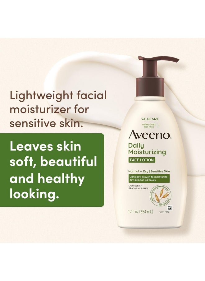 Aveeno Daily Moisturizing Face Lotion with Soothing Prebiotic Oat, Gentle Lotion Nourishes Normal to Dry Skin With Moisture, Facial Lotion for Sensitive Skin, Fragrance-Free, 12 fl. oz