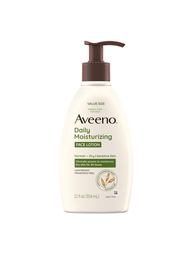 Aveeno Daily Moisturizing Face Lotion with Soothing Prebiotic Oat, Gentle Lotion Nourishes Normal to Dry Skin With Moisture, Facial Lotion for Sensitive Skin, Fragrance-Free, 12 fl. oz