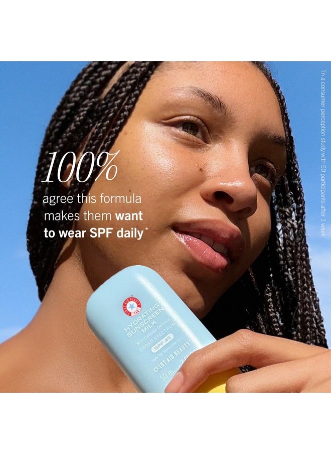 First Aid Beauty - Hydrating Sunscreen Milk with Colloidal Oatmeal, Broad Spectrum SPF 45, Non-comedogenic SPF Formula Helps Nourish Skin with Organic UV Filters & Glycerin, 24-hour Hydration, 1.7 oz
