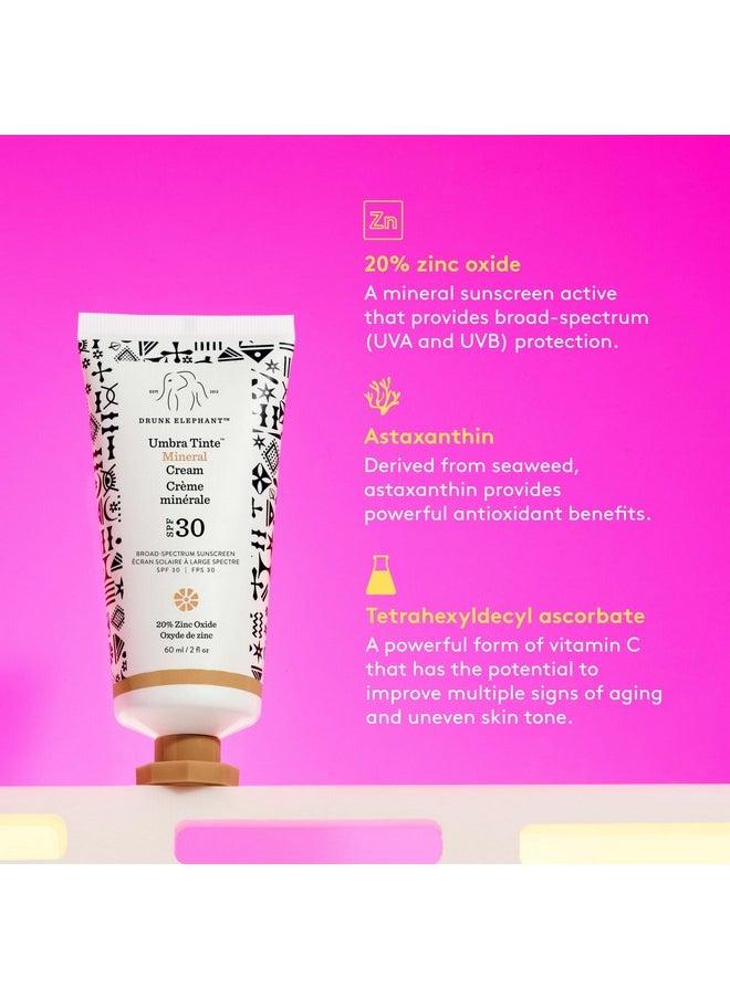 Drunk Elephant Umbra Tinte Mineral Cream SPF 30/PA+++ - 100% Mineral Sun Protection - Lightweight & Blendable - Free of Essential Oils, Silicones & Fragrances - Cruelty Free - 2 fl oz