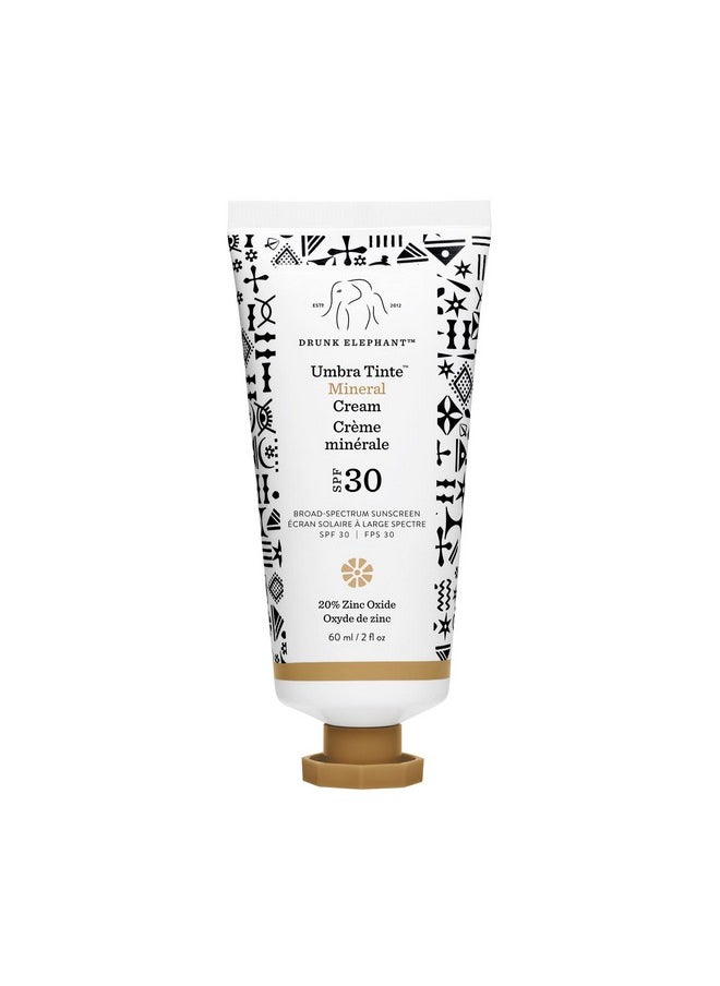 Drunk Elephant Umbra Tinte Mineral Cream SPF 30/PA+++ - 100% Mineral Sun Protection - Lightweight & Blendable - Free of Essential Oils, Silicones & Fragrances - Cruelty Free - 2 fl oz